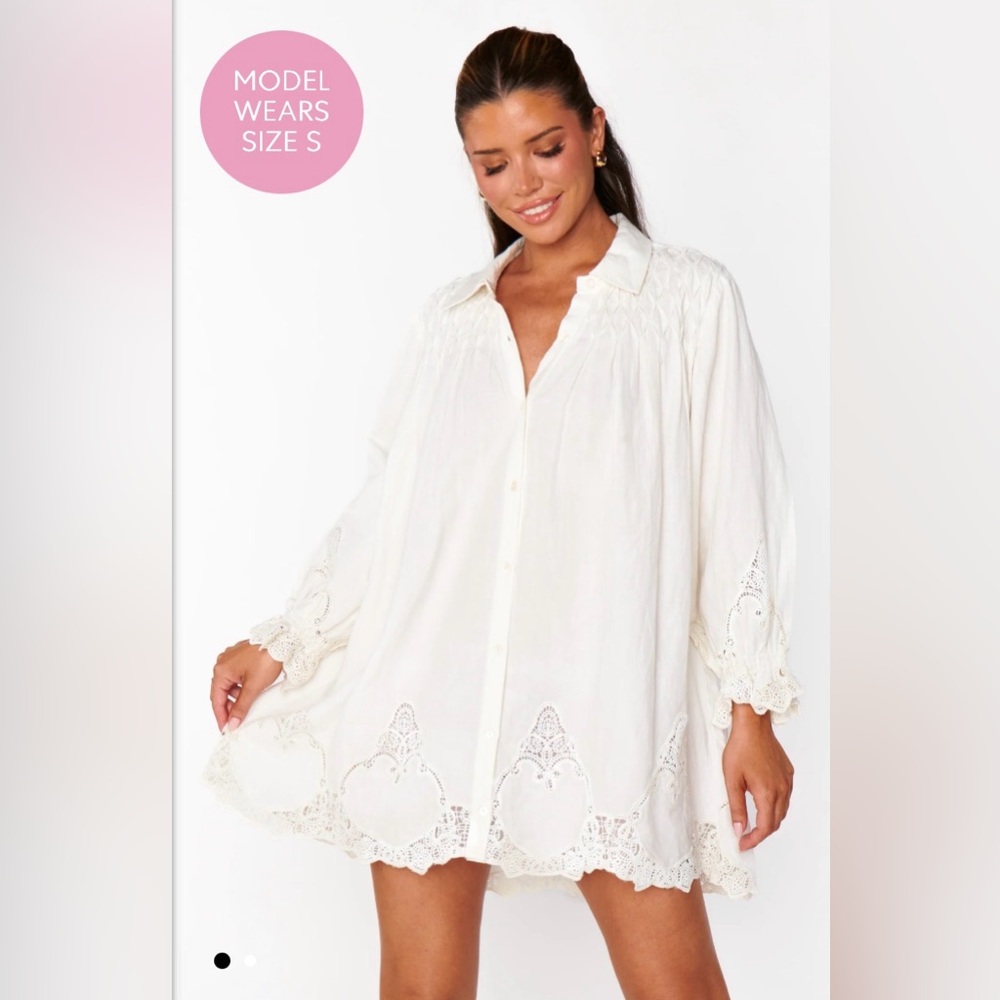 Show Me Your MuMu White Lace Embroidery Mini Dress Small